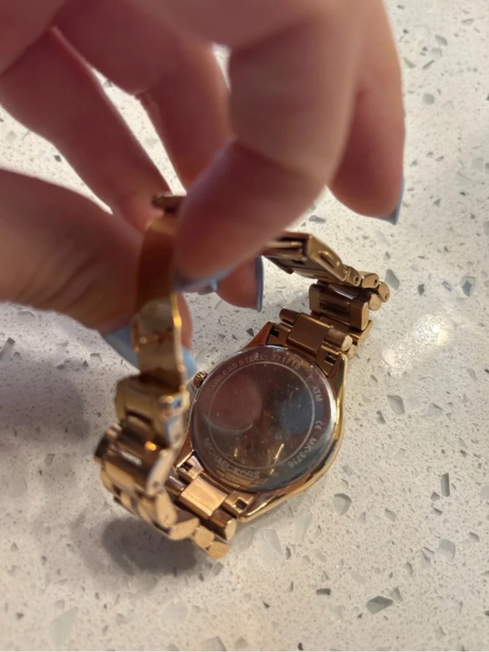 Michael Kors Rose Gold Tone Watch with Mother of Pearl Dial and Crystal Bezel